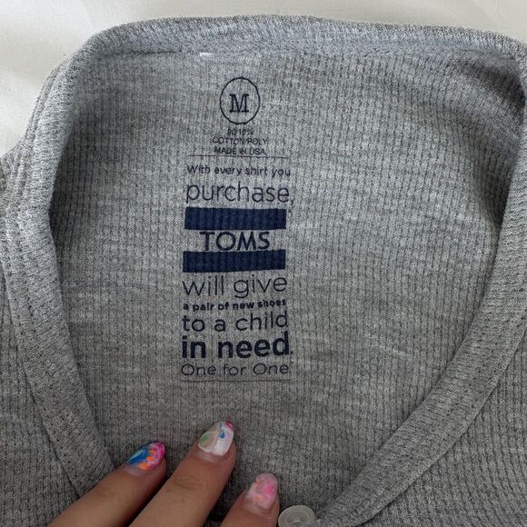 TOMS Long Sleeve Cotton Blend Henley Waffle Knit Shirt Gray Medium - Picture 6 of 8